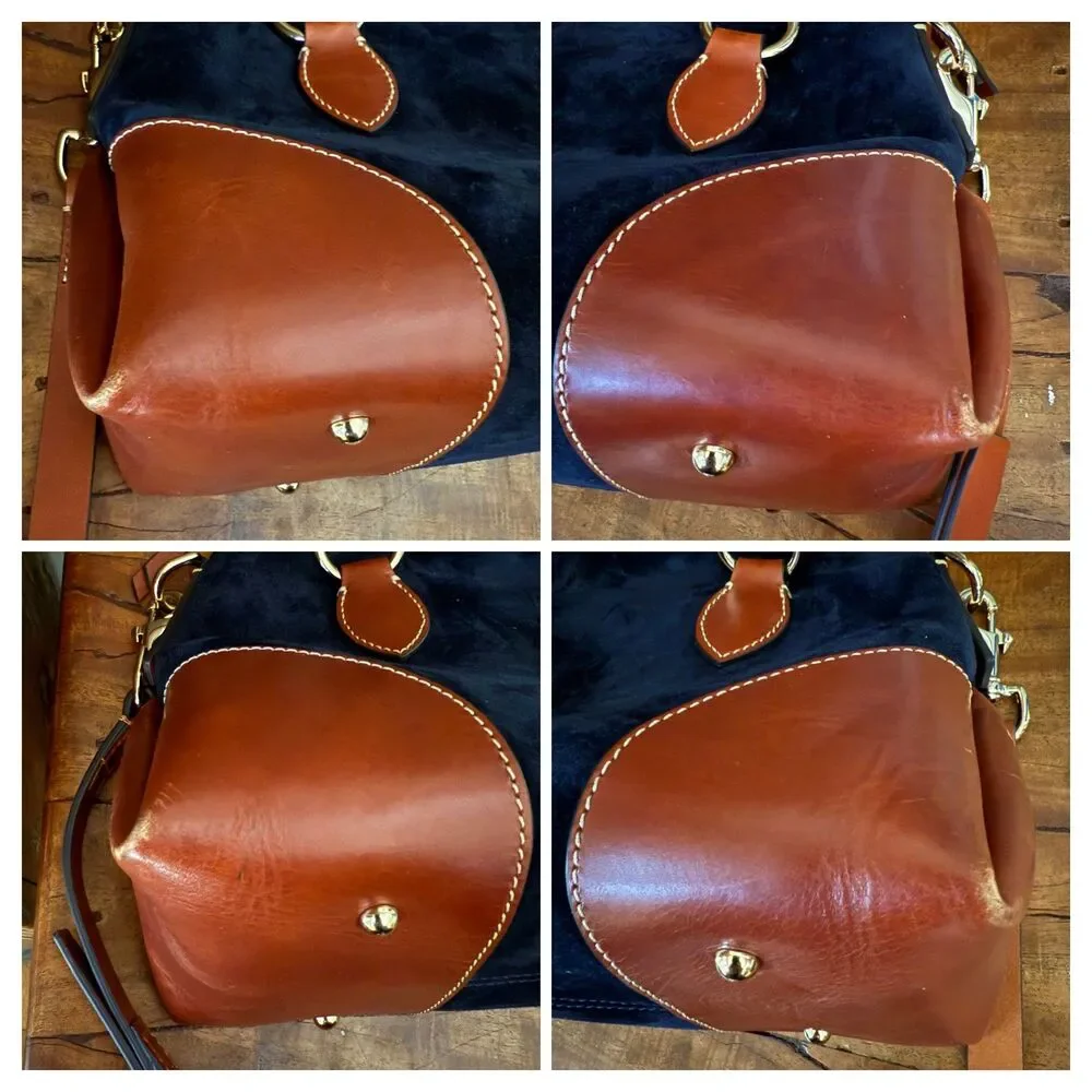 Dooney & Bourke Florentine Leather Suede Satchel Navy Cognac Crossbody Bag - Picture 8 of 15